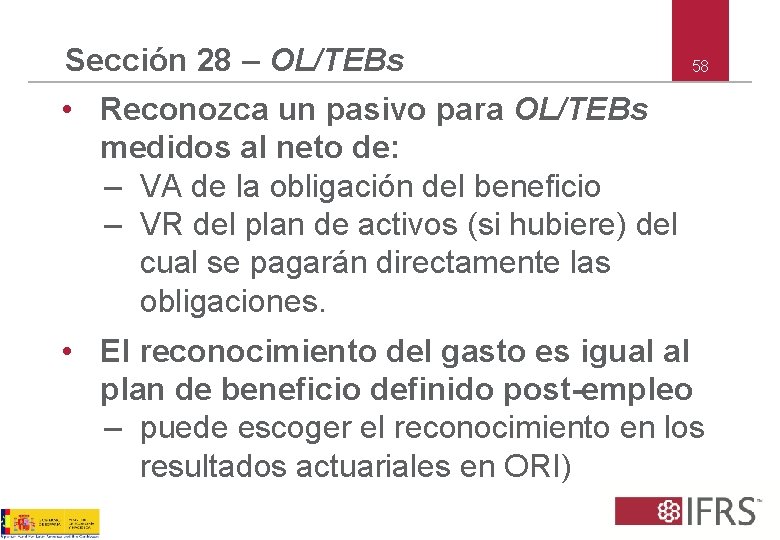 Sección 28 – OL/TEBs 58 • Reconozca un pasivo para OL/TEBs medidos al neto