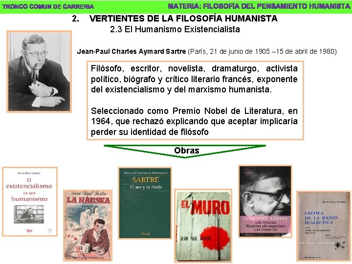 2. VERTIENTES DE LA FILOSOFÍA HUMANISTA 2. 3 El Humanismo Existencialista Jean-Paul Charles Aymard