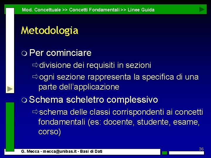 Mod. Concettuale >> Concetti Fondamentali >> Linee Guida Metodologia m Per cominciare ðdivisione dei