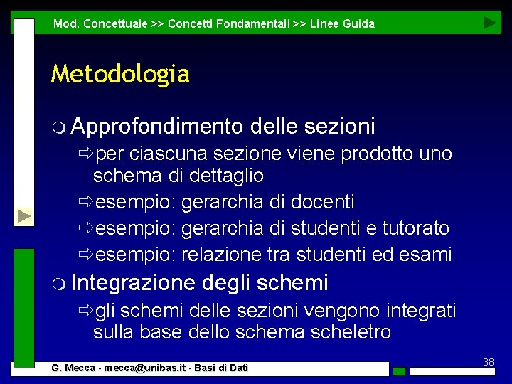 Mod. Concettuale >> Concetti Fondamentali >> Linee Guida Metodologia m Approfondimento delle sezioni ðper