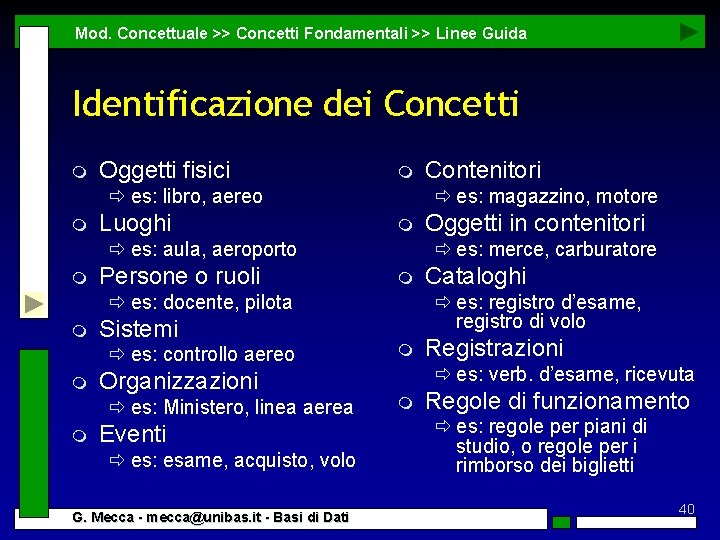 Mod. Concettuale >> Concetti Fondamentali >> Linee Guida Identificazione dei Concetti m Oggetti fisici