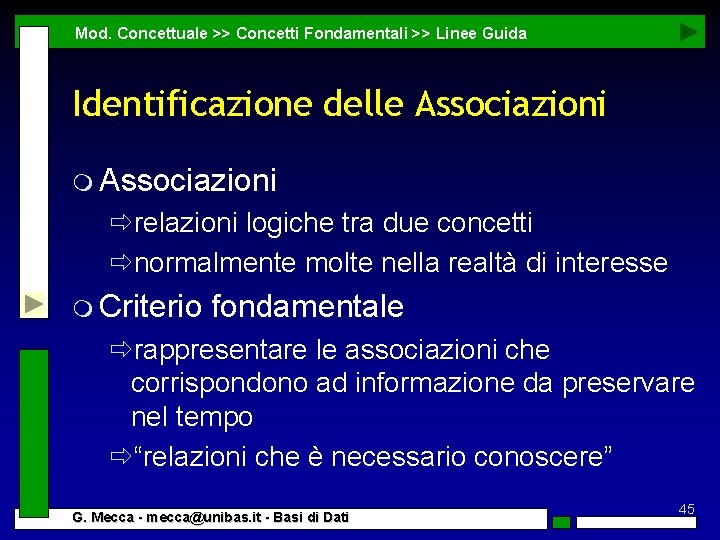 Mod. Concettuale >> Concetti Fondamentali >> Linee Guida Identificazione delle Associazioni m Associazioni ðrelazioni