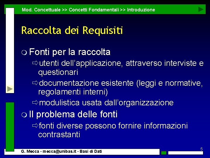 Mod. Concettuale >> Concetti Fondamentali >> Introduzione Raccolta dei Requisiti m Fonti per la