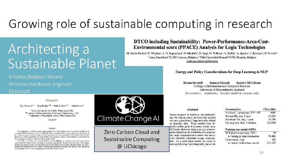 Growing role of sustainable computing in research Zero Carbon Cloud and Sustainable Computing @