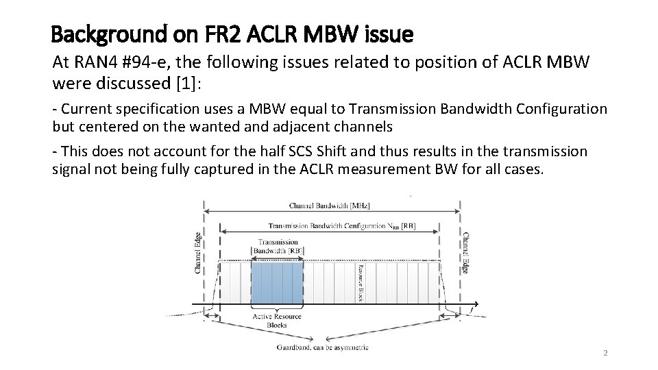 Background on FR 2 ACLR MBW issue At RAN 4 #94 -e, the following