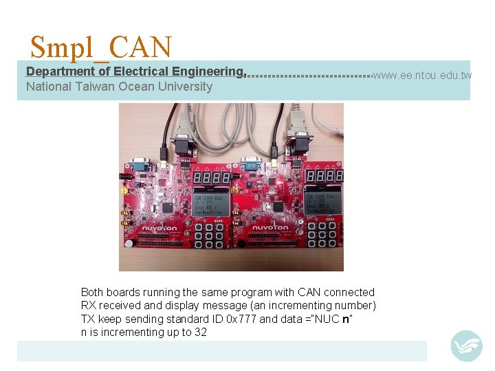 Smpl_CAN Department of Electrical Engineering, National Taiwan Ocean University www. ee. ntou. edu. tw