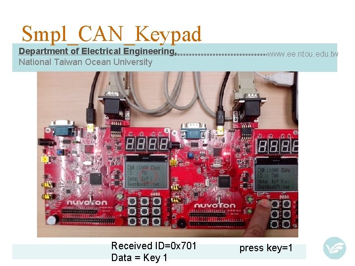 Smpl_CAN_Keypad Department of Electrical Engineering, National Taiwan Ocean University Received ID=0 x 701 Data