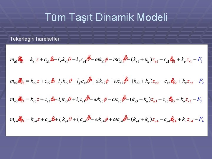 Tüm Taşıt Dinamik Modeli Tekerleğin hareketleri 