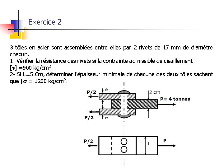 Exercice 2 3 tôles en acier sont assemblées entre elles par 2 rivets de