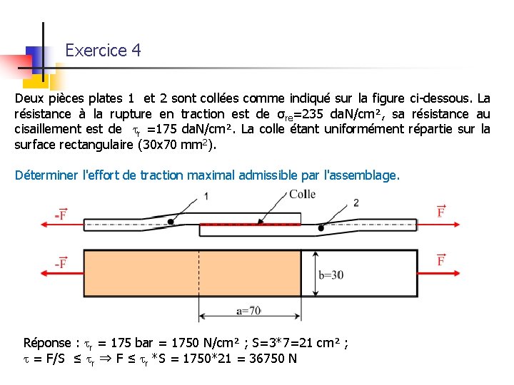 Exercice 4 Deux pièces plates 1 et 2 sont collées comme indiqué sur la