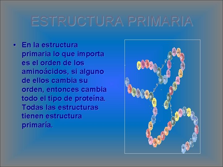 ESTRUCTURA PRIMARIA • En la estructura primaria lo que importa es el orden de