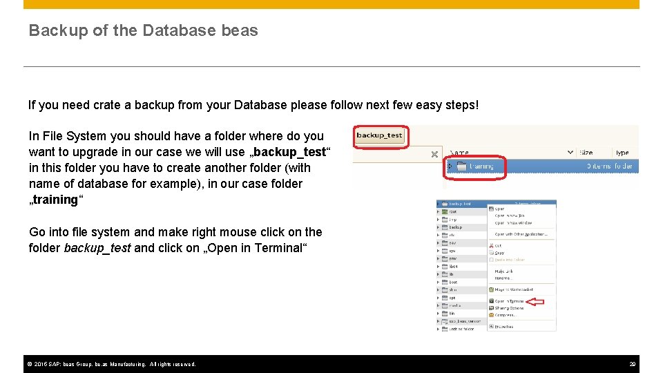 Backup of the Database beas If you need crate a backup from your Database