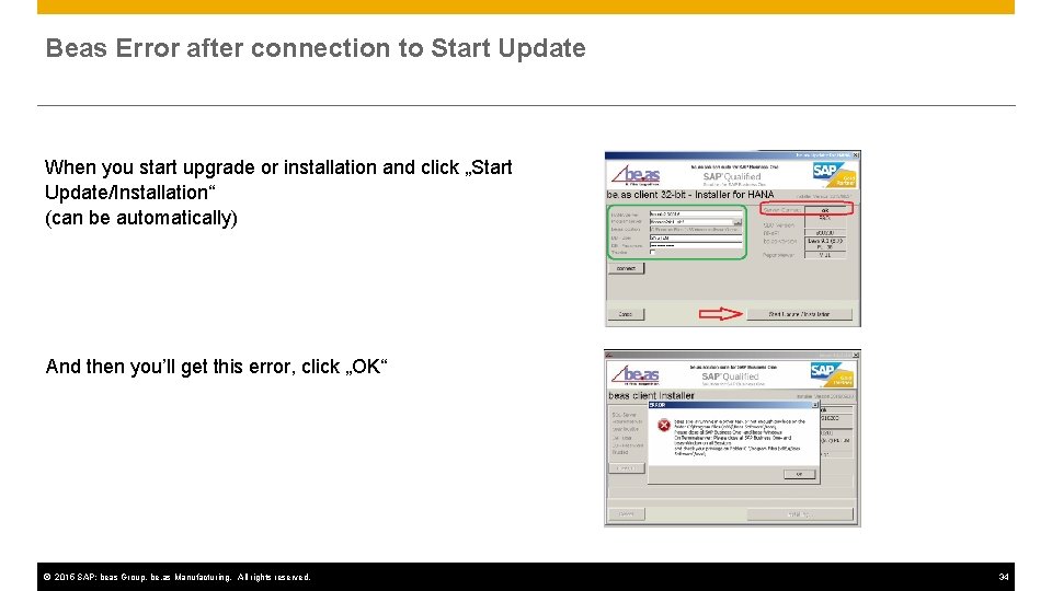 Beas Error after connection to Start Update When you start upgrade or installation and