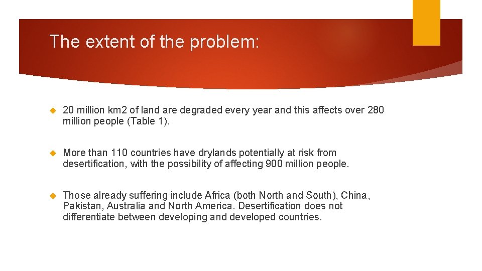The extent of the problem: 20 million km 2 of land are degraded every