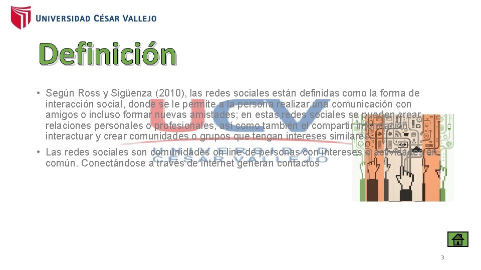 Definición • Según Ross y Sigüenza (2010), las redes sociales están definidas como la