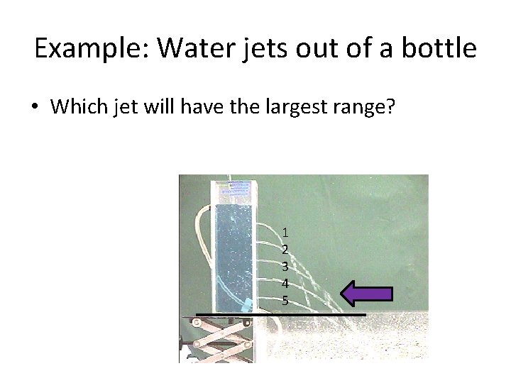 Example: Water jets out of a bottle • Which jet will have the largest