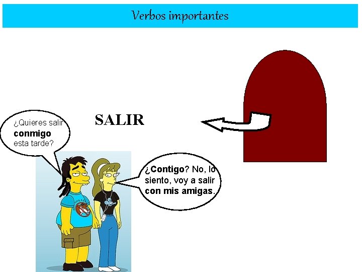 Verbos importantes ¿Quieres salir conmigo SALIR esta tarde? ¿Contigo? No, lo siento, voy a