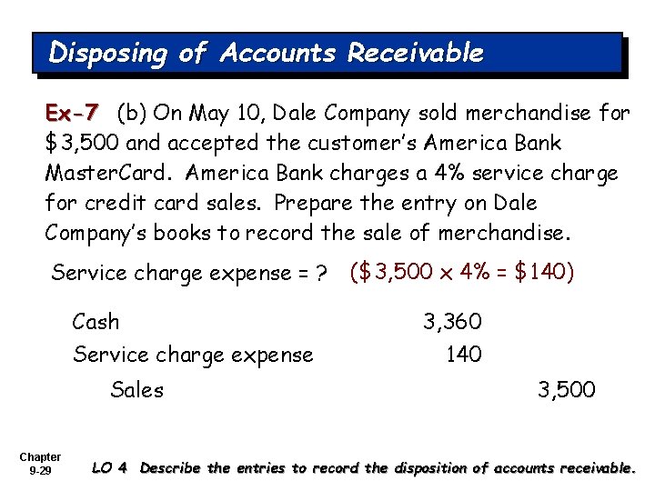 Disposing of Accounts Receivable Ex-7 (b) On May 10, Dale Company sold merchandise for