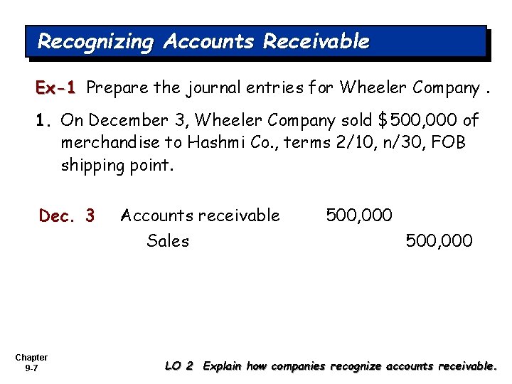 Recognizing Accounts Receivable Ex-1 Prepare the journal entries for Wheeler Company. 1. On December