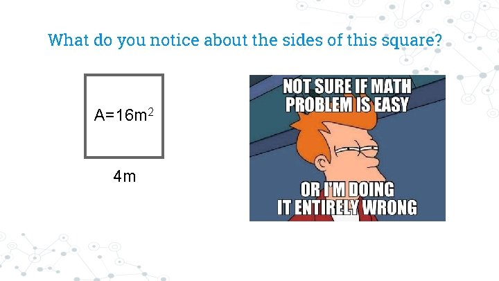 What do you notice about the sides of this square? A=16 m 2 4