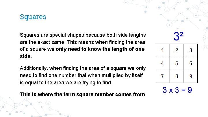 Squares are special shapes because both side lengths are the exact same. This means