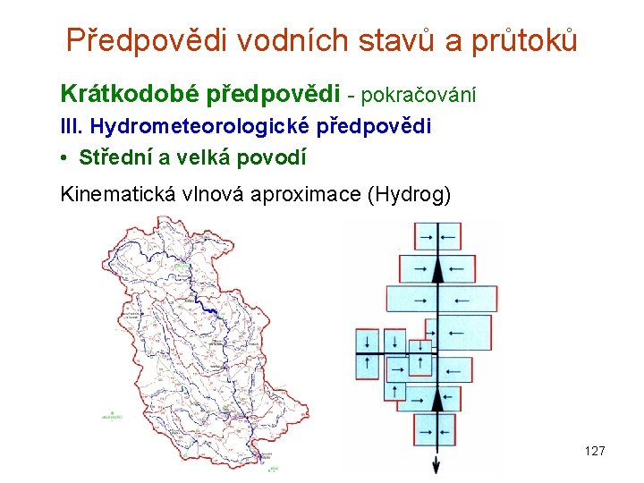Předpovědi vodních stavů a průtoků Krátkodobé předpovědi - pokračování III. Hydrometeorologické předpovědi • Střední Předpovědi vodních stavů a průtoků Krátkodobé předpovědi - pokračování III. Hydrometeorologické předpovědi • Střední