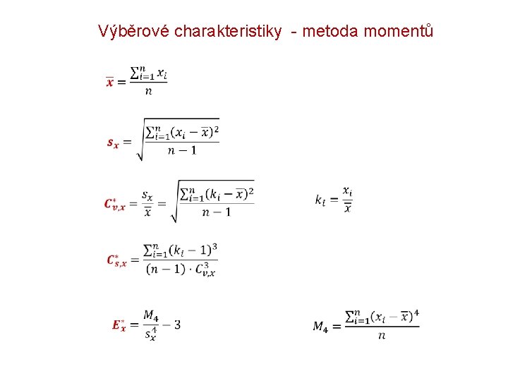 Výběrové charakteristiky - metoda momentů 