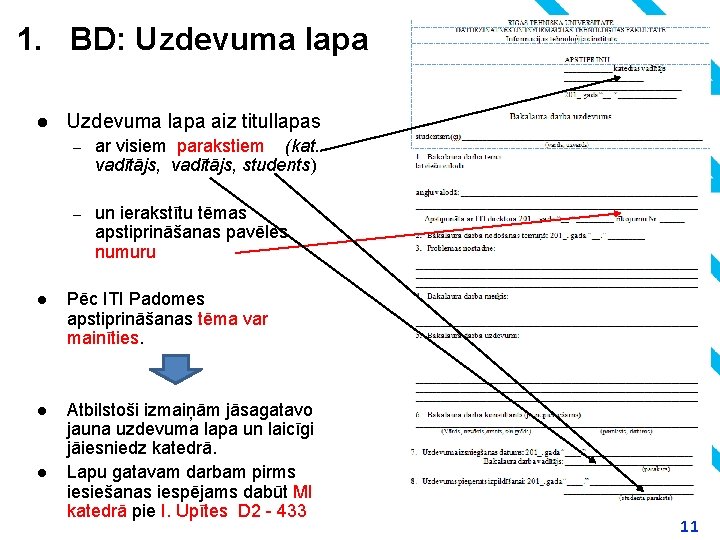 1. BD: Uzdevuma lapa l Uzdevuma lapa aiz titullapas – ar visiem parakstiem (kat.