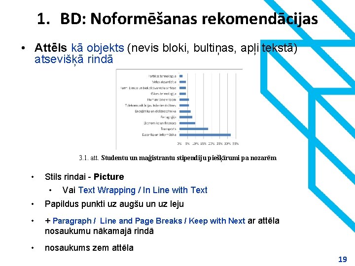 1. BD: Noformēšanas rekomendācijas • Attēls kā objekts (nevis bloki, bultiņas, apļi tekstā) atsevišķā