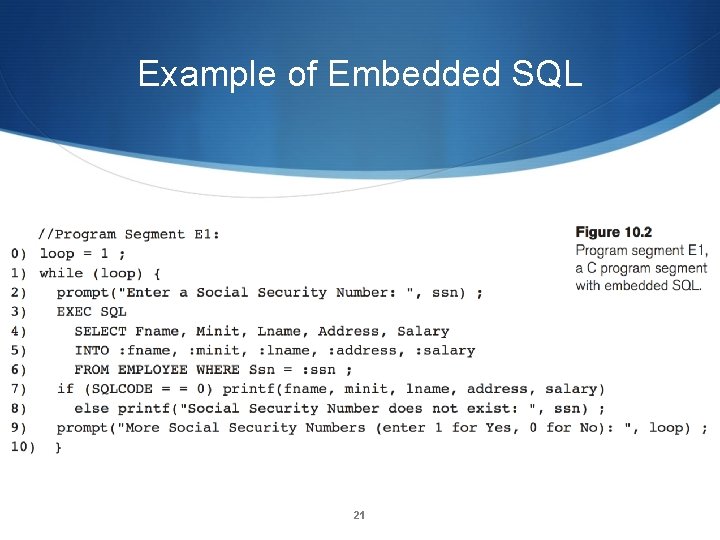 Example of Embedded SQL 21 