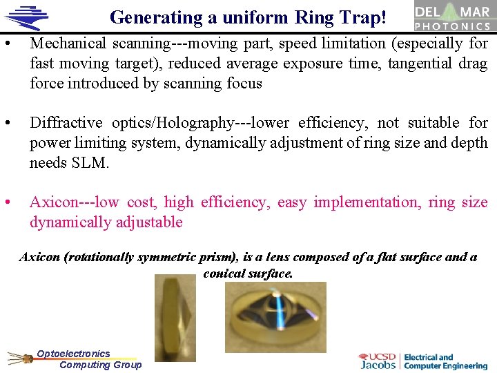 Generating a uniform Ring Trap! • Mechanical scanning---moving part, speed limitation (especially for fast