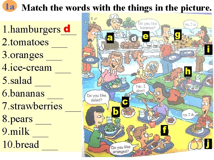 1 a Match the words with the things in the picture. d 1. hamburgers___