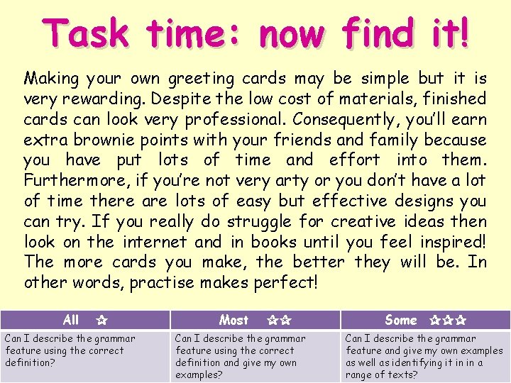 Task time: now find it! Making your own greeting cards may be simple but