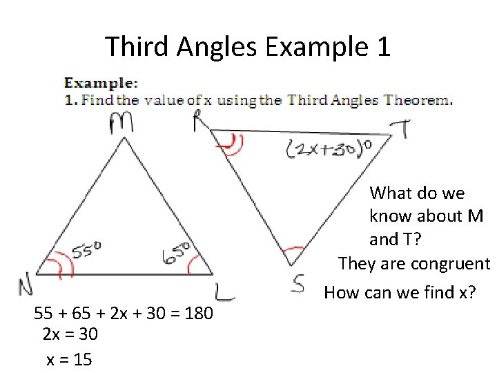 Third Angles Example 1 55 + 65 + 2 x + 30 = 180