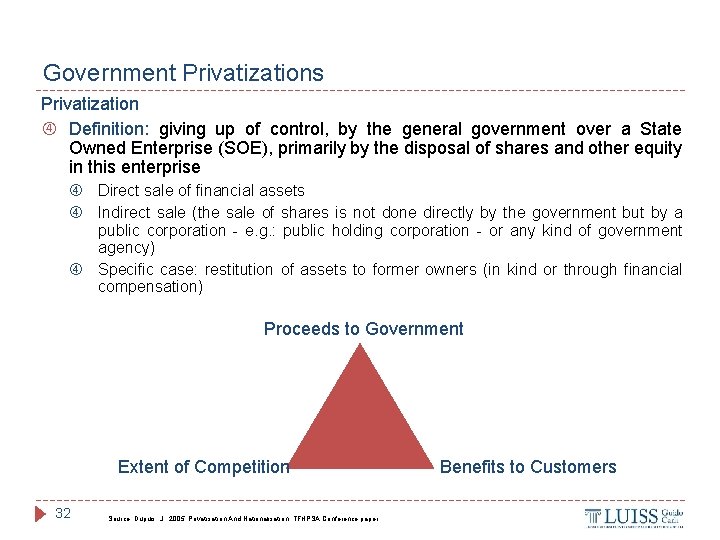 Government Privatizations Privatization Definition: giving up of control, by the general government over a