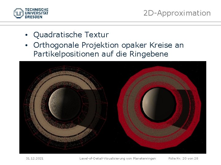 2 D-Approximation • Quadratische Textur • Orthogonale Projektion opaker Kreise an Partikelpositionen auf die