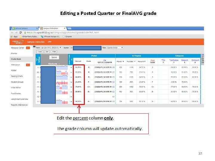 Editing a Posted Quarter or Final. AVG grade 37 