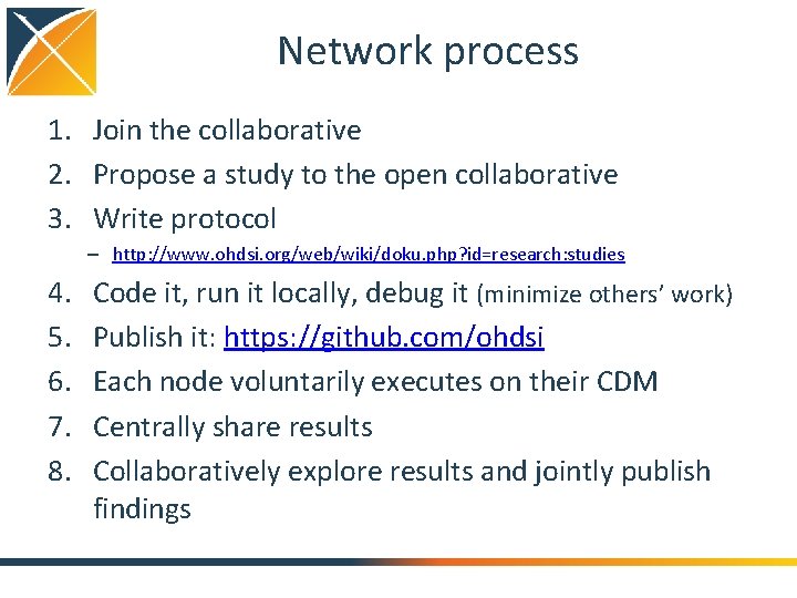 Network process 1. Join the collaborative 2. Propose a study to the open collaborative