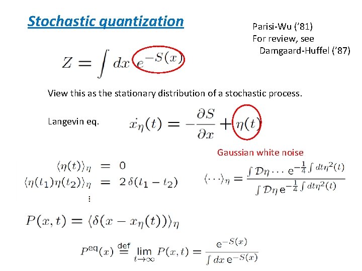 Stochastic quantization Parisi-Wu (’ 81) For review, see Damgaard-Huffel (’ 87) View this as