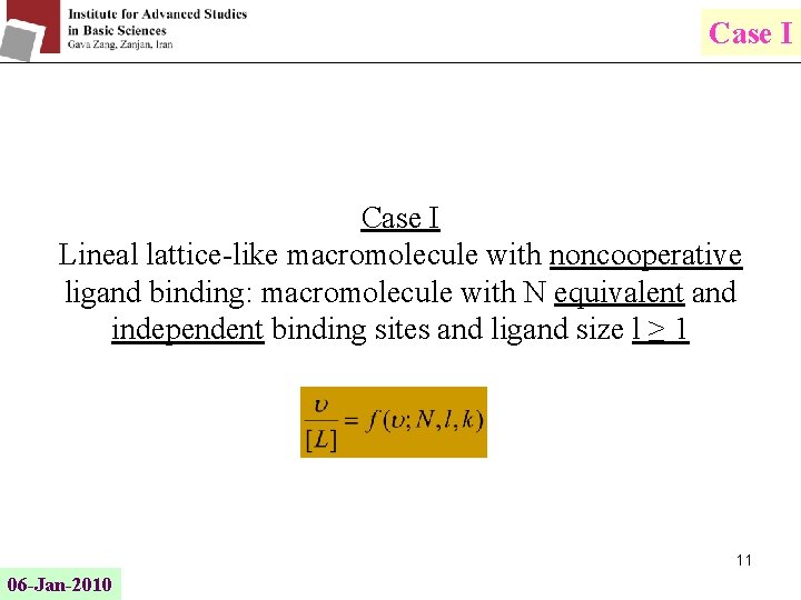 Case I Lineal lattice-like macromolecule with noncooperative ligand binding: macromolecule with N equivalent and