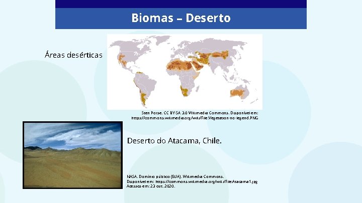 Biomas – Deserto Áreas desérticas Sten Porse. CC BY-SA 3. 0 Wikimedia Commons. Disponível