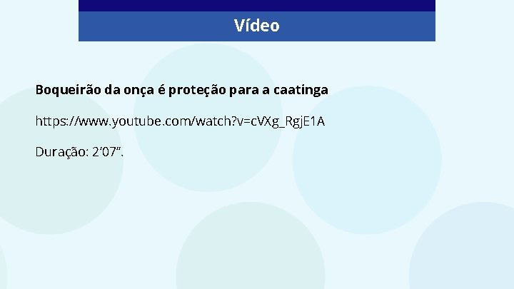 Vídeo Boqueirão da onça é proteção para a caatinga https: //www. youtube. com/watch? v=c.