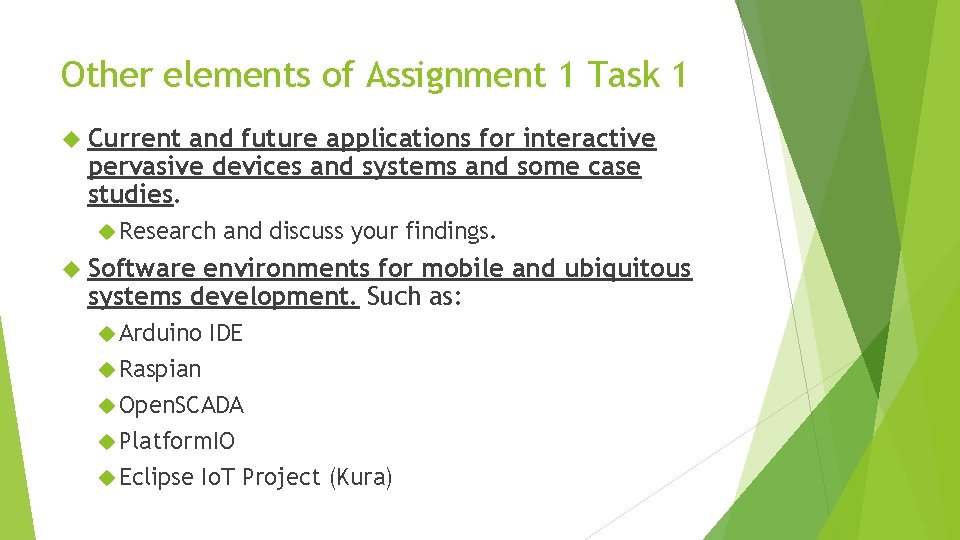 Other elements of Assignment 1 Task 1 Current and future applications for interactive pervasive