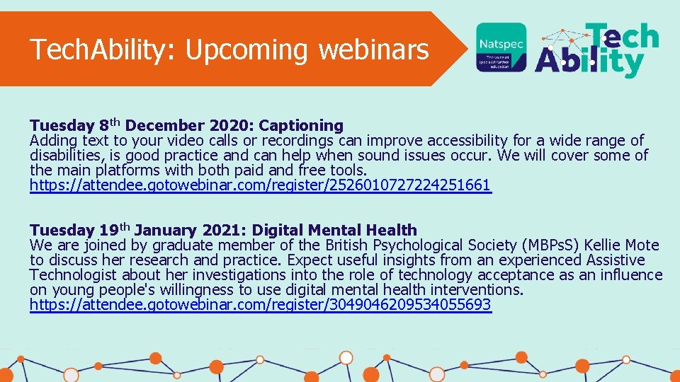 Tech. Ability: Upcoming webinars Tuesday 8 th December 2020: Captioning Adding text to your