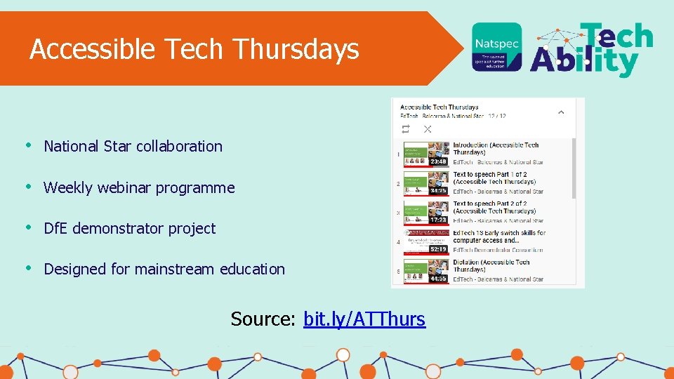 Accessible Tech Thursdays • National Star collaboration • Weekly webinar programme • Df. E