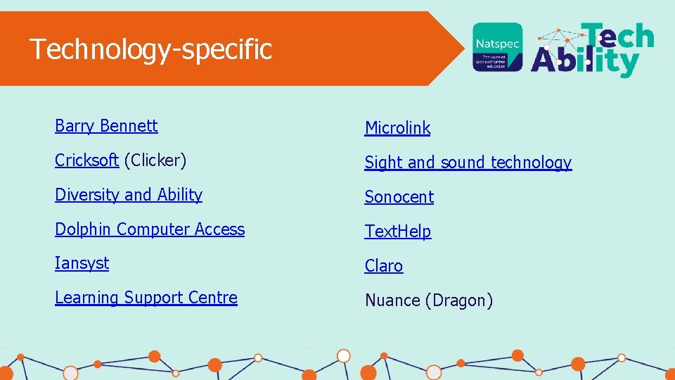 Technology-specific Barry Bennett Microlink Cricksoft (Clicker) Sight and sound technology Diversity and Ability Sonocent