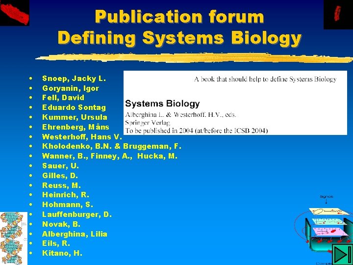Publication forum Defining Systems Biology • • • • • Snoep, Jacky L. Goryanin,