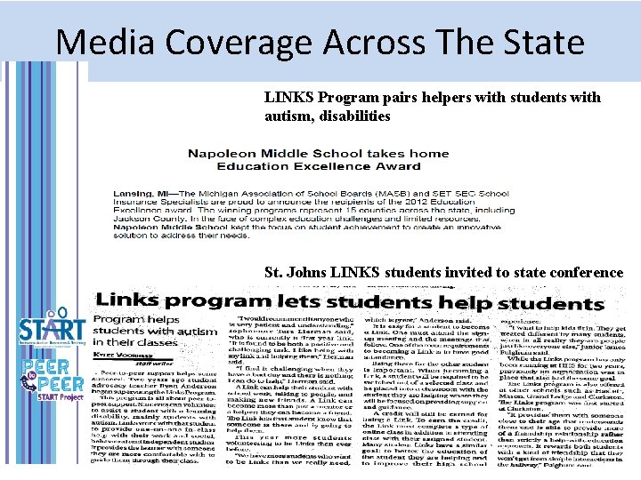 Media Coverage Across The State LINKS Program pairs helpers with students with autism, disabilities