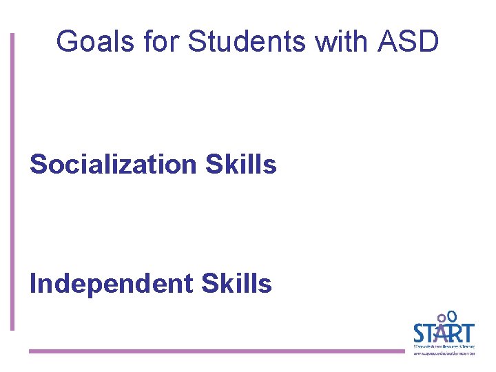 Goals for Students with ASD Socialization Skills Independent Skills 