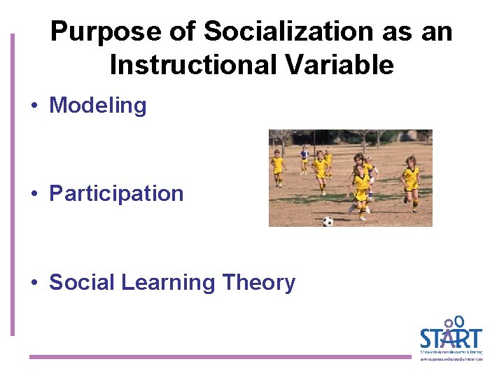 Purpose of Socialization as an Instructional Variable • Modeling • Participation • Social Learning